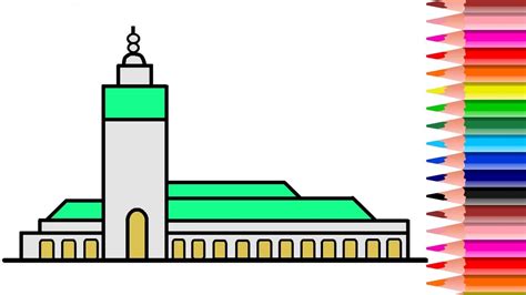 تعليم الرسم رسم مسجد الحسن الثاني Youtube