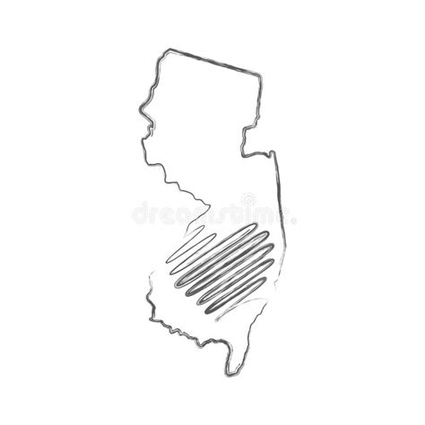 New Jersey Us State Hand Drawn Pencil Sketch Outline Map With The