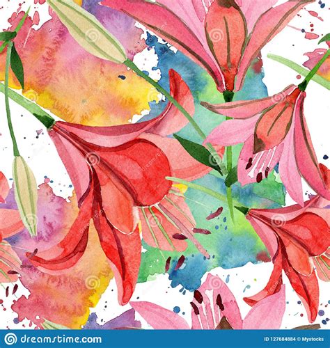 Watercolor Red Lily Flower Floral Botanical Flower Seamless