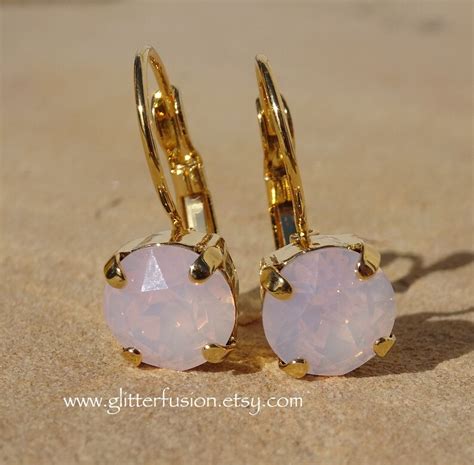 Rose Water Opal Swarovski Crystal Statement Earrings Light Etsy