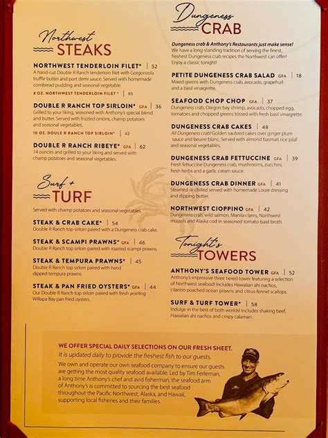 Menu at Anthony's HomePort restaurant, Des Moines, 421 S 227th St