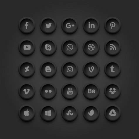 Dark Social Media Icons Set Vector Free Download