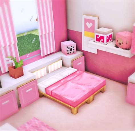 Yalchus Home On Instagram “minecraft Pink Room Intreior 마인크래프트 핑크 원룸 인테리어 ⠀ 💛if You Want To