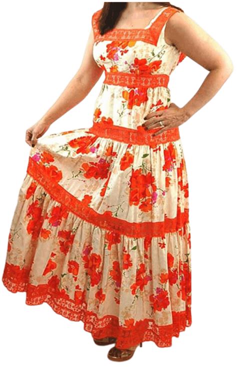 Vintage 60s Tiered Ruffle Orange Floral Empire Waist Dress Shop
