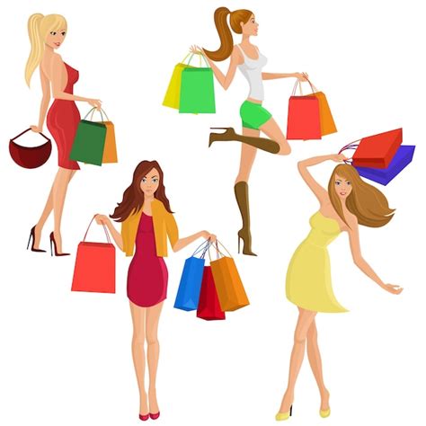 Free Vector Shopping Girl Young Sexy Female Figures With Fashion Bags
