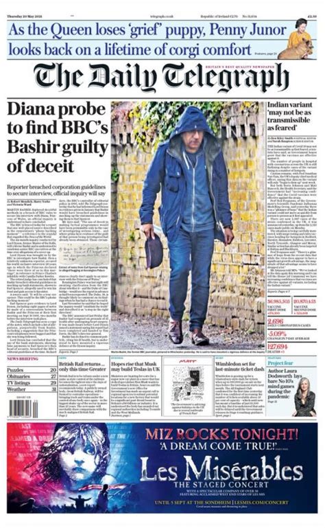 Daily Telegraph Front Page 20th Of May 2021 Tomorrow S Papers Today