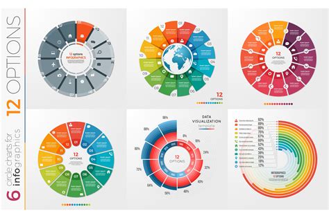 Collection Of 6 Vector Circle Chart Templates 12 Options