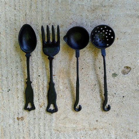 Cast iron kitchen tools with names. 4 Piece Cast Iron Utensils // Spoon Ladle Fork // Hanging ...