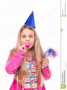 Girl, With, Party, Hat, And, Party, Horn, Blower, Stock, Photo