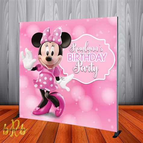 Mickey Minnie Mouse Birthday Backdrop Cartoon Party Pink Girl