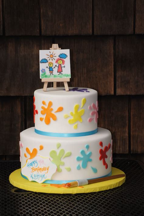 Tiered Fondant Covered Colorful Paint Splatter Cake Art Party Cakes