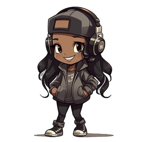 Premium Ai Image Cute Chibi Black Girl In Hiphop Style Illustration