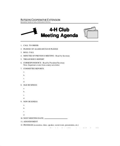 Club Meeting Agenda Template