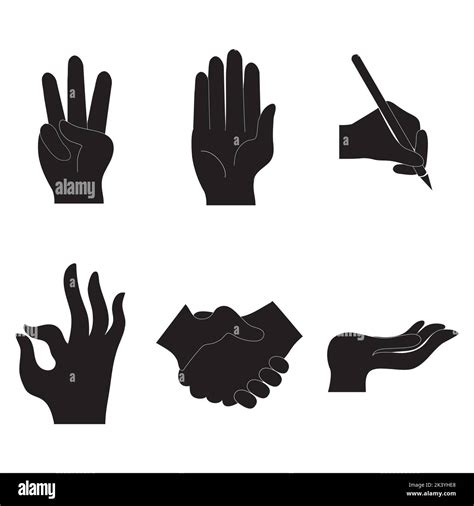 Vector Set Of Human Hand Gestures Silhouettes Illustration Isolated On