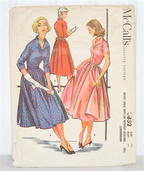 Mccalls Printed Pattern 3832 C1956 Misses Dress With Or Without