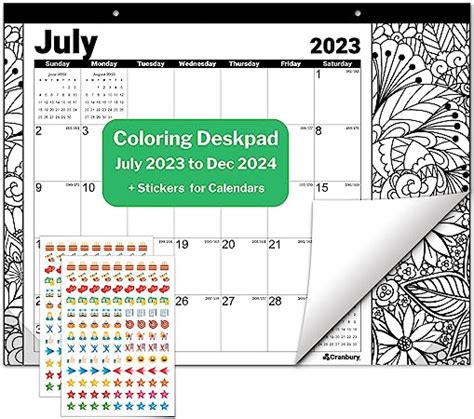 Cranbury Coloring Calendar 2023 2024 1325x17 July