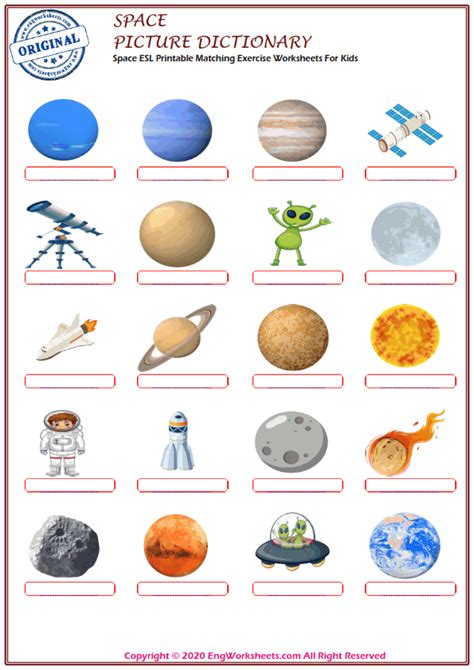 Space Printable English Esl Vocabulary Worksheets Engworksheets