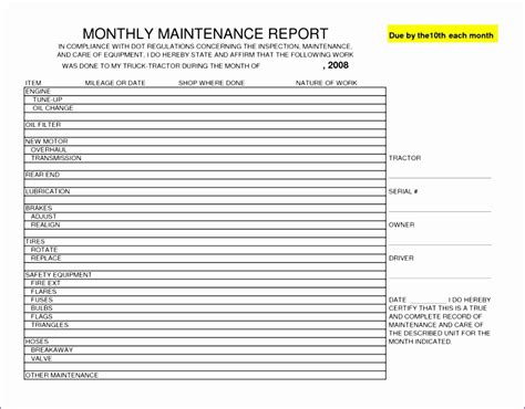 Maintenance log in rome fontanacountryinn com. Excel Maintenance Report Format - 6 Maintenance Schedule ...