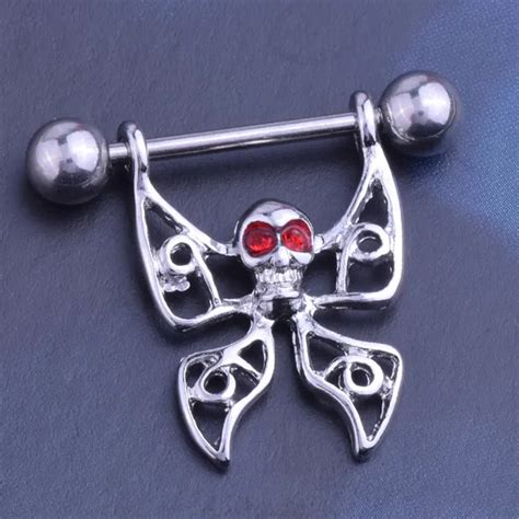 2 pcs lot red eye bat skull nipple piercing nipple ring stainless steel helix piercing earring