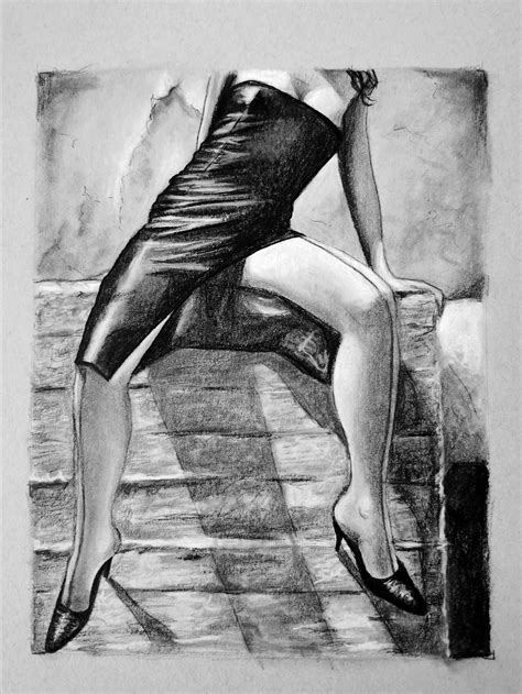 Dead End Kinky Erotic Art Print Hand Drawing Graphite Pencil On Gray