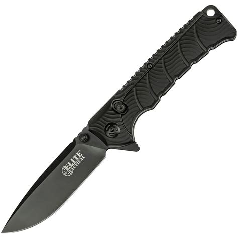 Elite Tactical Backdraft Folding Knife Black 35 Plain Edge Drop Point