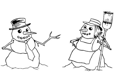 Coloring Page Snowman And Snow Woman Img 20419