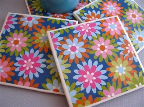Ceramic Tile Coasters Set Of 4 Flowers Etsy Ceramic Tile Coaster