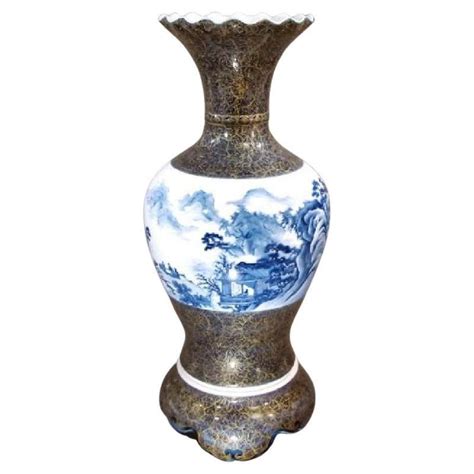 Japanese Pure Gold Blue Porcelain Vase By Contemporary Master Artist At