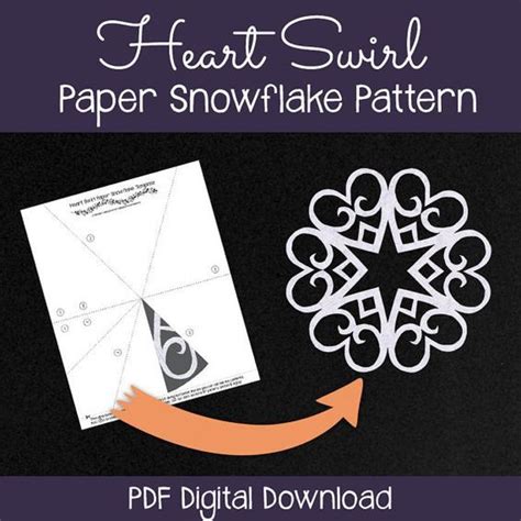 Heart Swirl Paper Snowflake Pattern Pdf Digital Download Etsy Paper