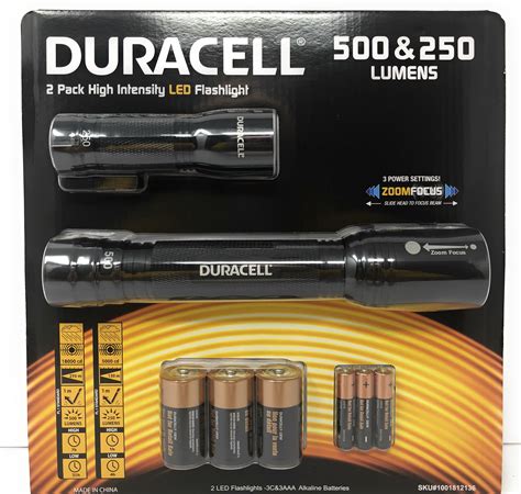 Duracell 2 Pack High Intensity Flashlight 500 And 250 Lumens Zoom Focus