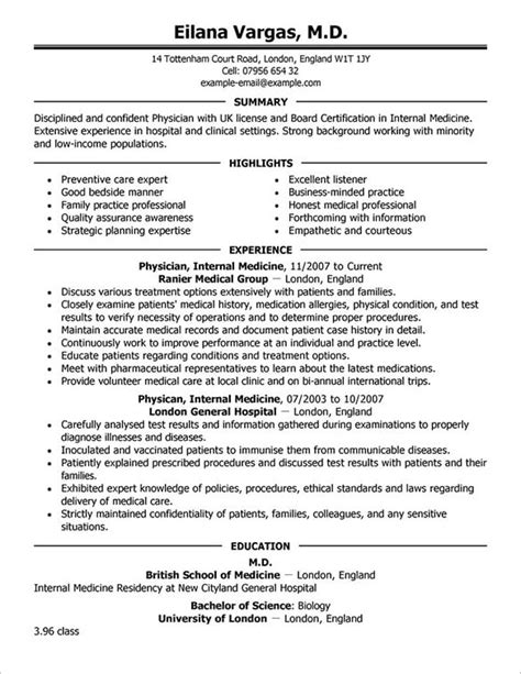 Physician Resume Templates 8 Free Printable Word And Pdf Formats