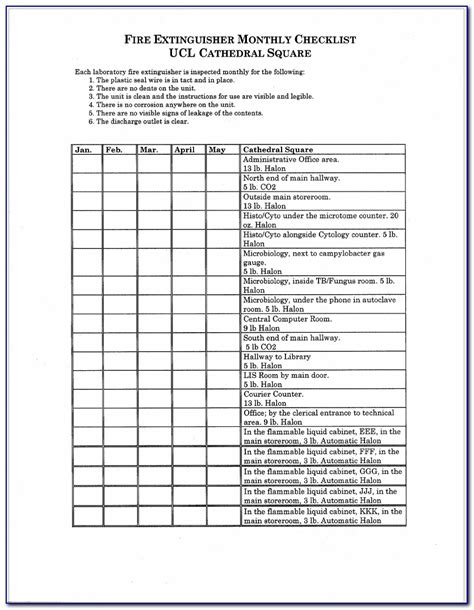 Printable Monthly Fire Extinguisher Inspection Form