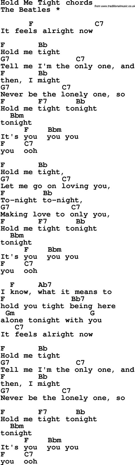 Song Lyrics With Guitar Chords For Hold Me Tight The Beatles