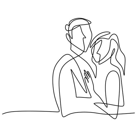 Continuous One Line Drawing Of Loving Couple Woman And Man In Romantic