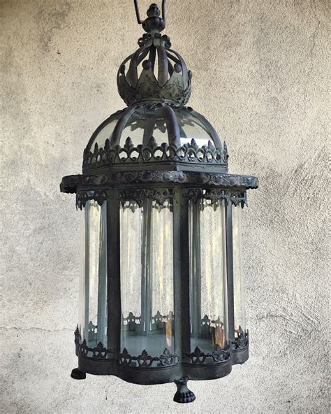 Distressed Metal And Glass Garden Lantern Hurricane Candle Holder