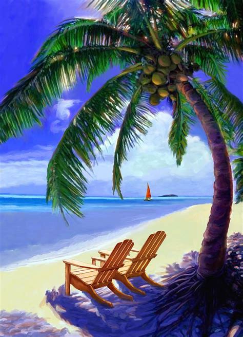 Beach Scene Painting Coconut Palm By David Van Hulst Beach Scene