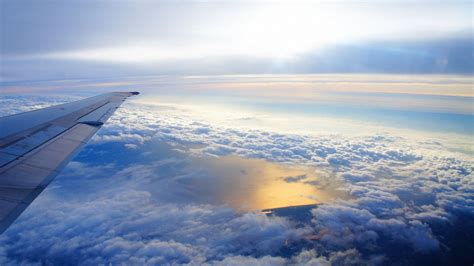 Download Wallpaper 1920x1080 Sky Altitude Clouds Airplane Wing Flying Soaring Full Hd
