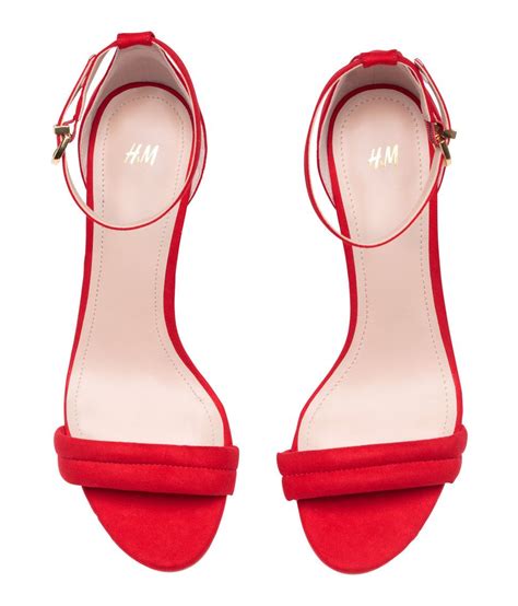 Red High Heeled Sandals Handm Shoes Sandals Heels Ankle Strap Sandals Heels Ankle Strap Heels
