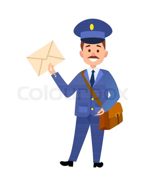 Postman Cartoon Character In Blue Stock Vector Colourbox
