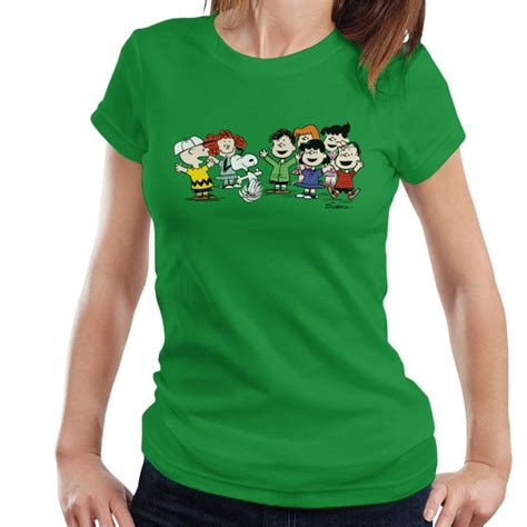 X Large Kelly Green Peanuts Group Cheer Womens T Shirt On Onbuy