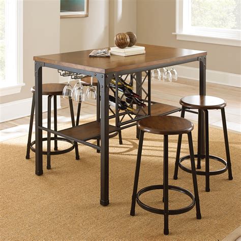 The table size is 137cmx91cm without beautiful dark brown counter height table with 4 bar stools and storage shelves. Steve Silver Rebecca 5 Piece Wine Storage Counter Height ...