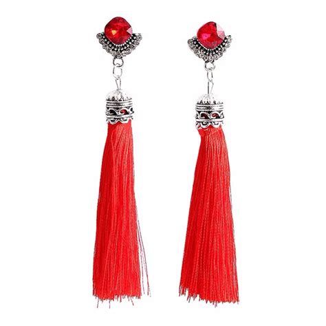buy vintage crystal tassel drop earrings red blue big statement dangle earring
