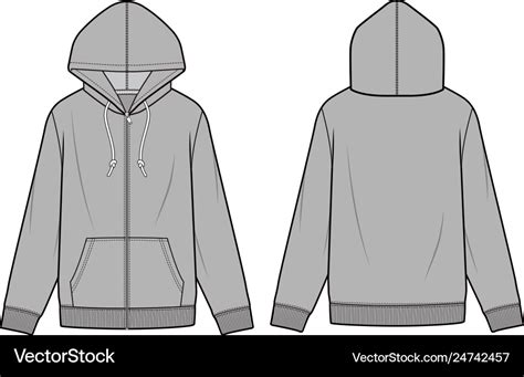 Zip Up Hoodie Fashion Flat Sketch Template Vector Image