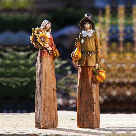 Pilgrim Blessings Thanksgiving Statue Set Seasonal Celebration