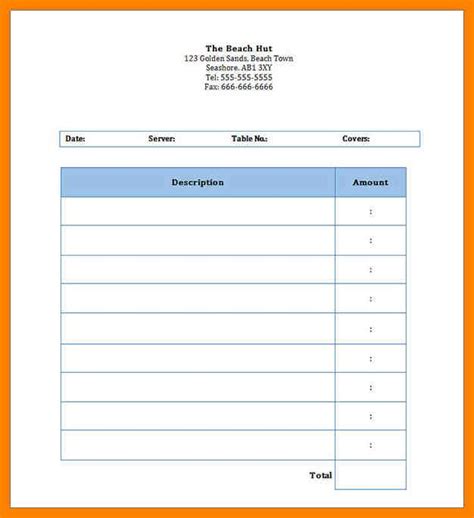 Meal Receipts Template Latest Receipt Forms