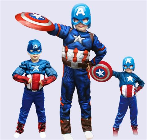 Christmas Boys Muscle Super Hero Captain America Costume Children Girls
