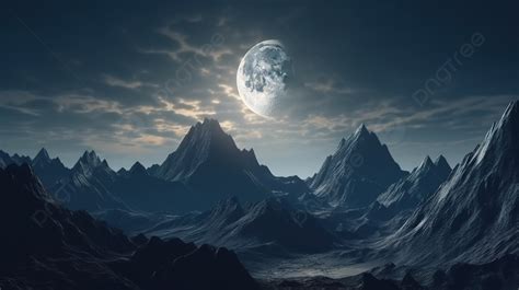 Moon And Mountains Of 3d Illustration Background 3d Illustration Of