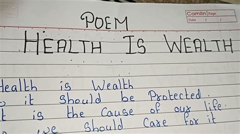 Health Is Wealth Poem In English Youtube