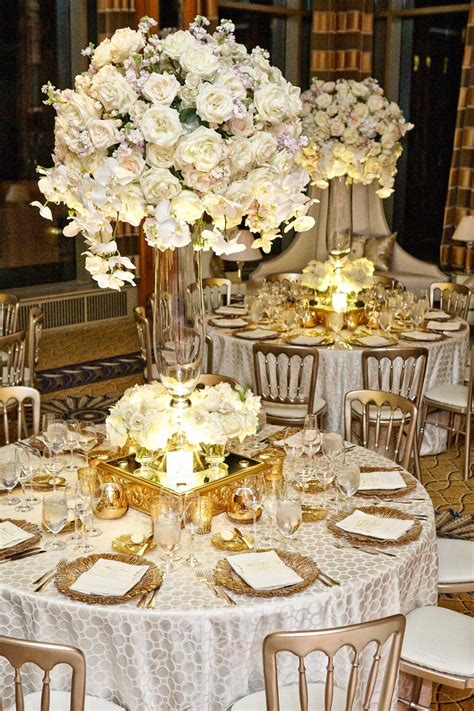 Reception Décor Photos Tablescape With White Flower Centerpieces And Gold Details Inside