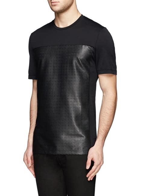 Lyst Neil Barrett Perforated Faux Leather Front T Shirt In Black For Men